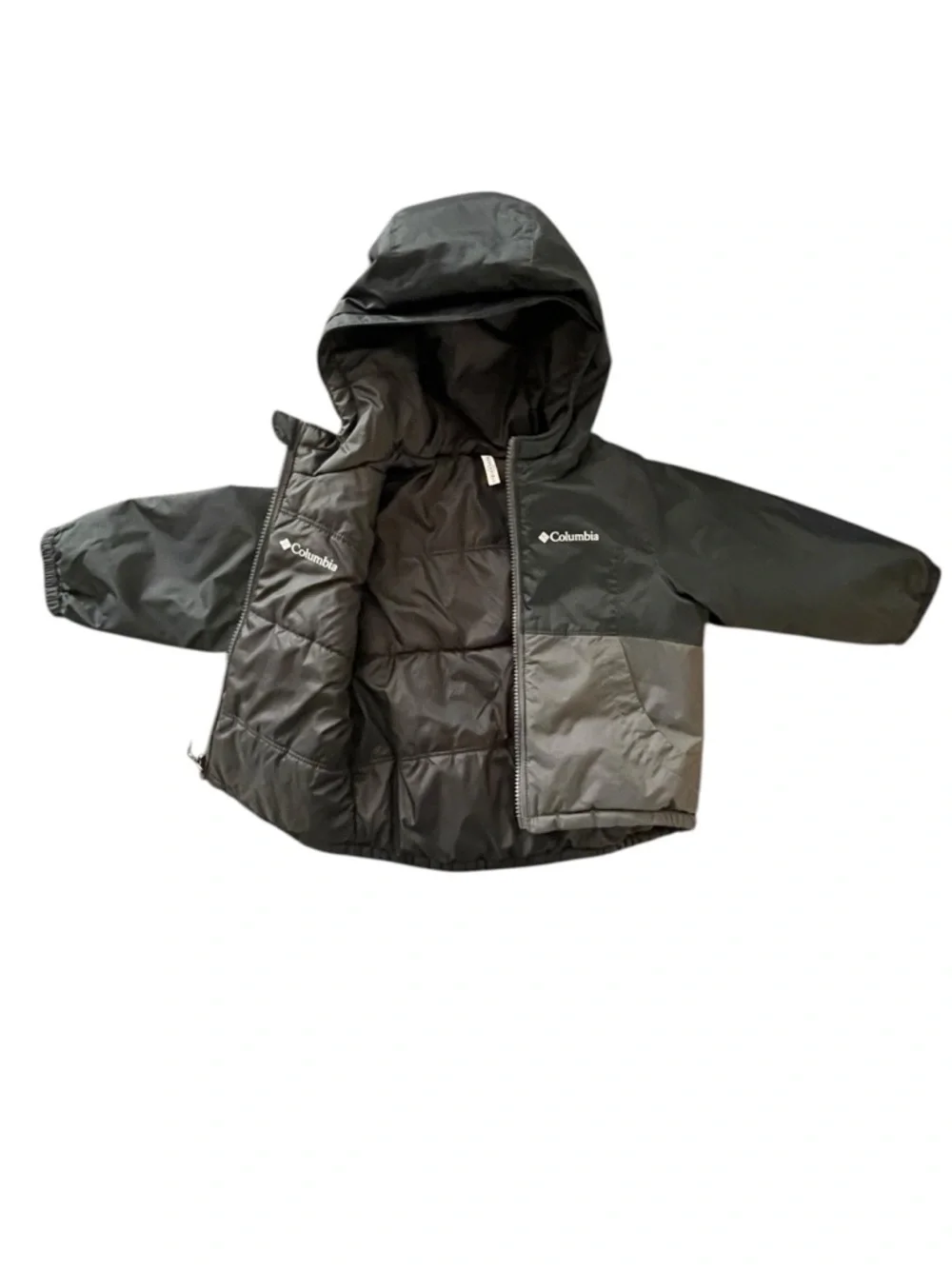 Columbia toddler Two-Tone REVEASIBLE Hooded Jacket Gray and Black unisex size 2T